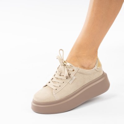 Pantofi Sport Piele Naturala Varada Beige