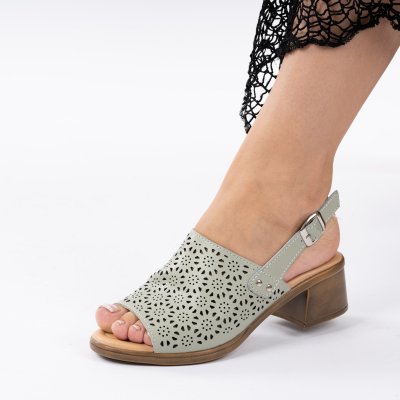 Sandale Cu Toc Piele Naturala Iarina Green