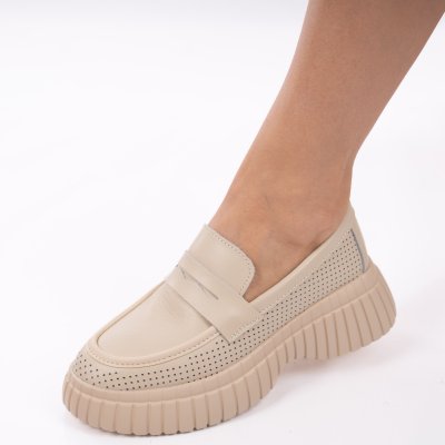 Pantofi Piele Naturala Milola Beige