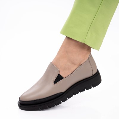 Pantofi Piele Naturala Aveline Greige