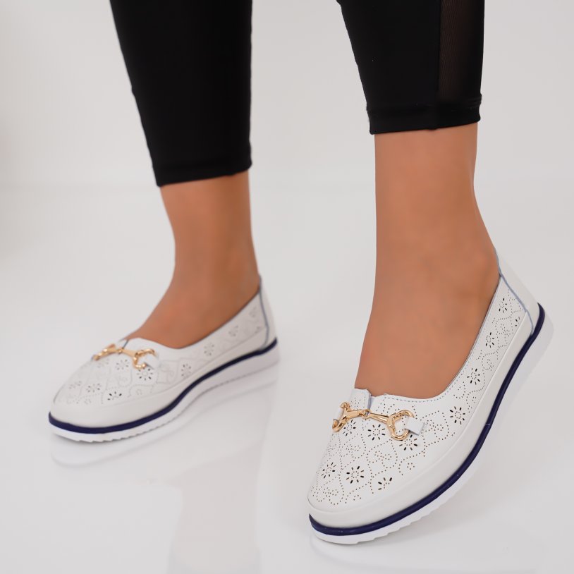 Pantofi Piele Naturala Nariam White