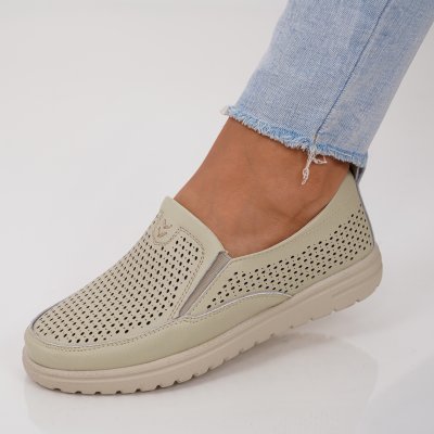 Pantofi Piele Naturala Aziza Beige