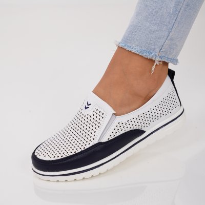 Pantofi Piele Naturala Aziza White Navi