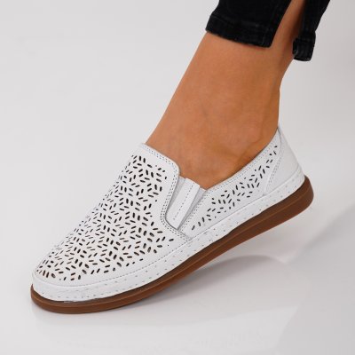 Pantofi Piele Naturala Colada White