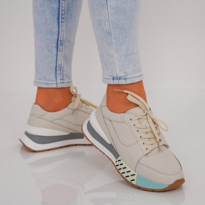 Pantofi Sport Piele Naturala Rimini Beige