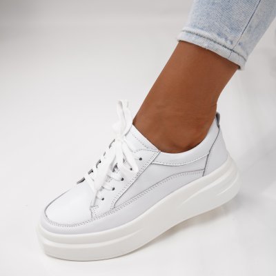 Pantofi Sport Piele Naturala Fasera White