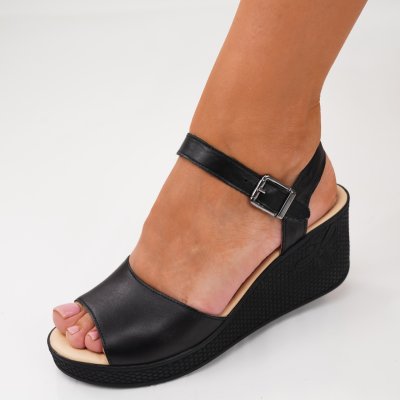 Sandale piele naturala Roses Black