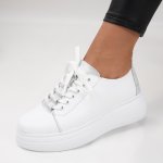 Pantofi Sport Piele Naturala Noura White Grey