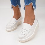 Pantofi Cu Platforma Piele Naturala Indira White