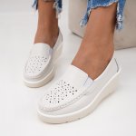 Pantofi Cu Platforma Piele Naturala Indira White