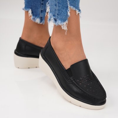 Pantofi Cu Platforma Piele Naturala Indira Black