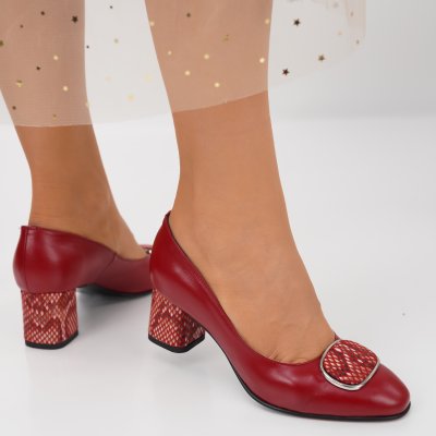 Pantofi Cu Toc Piele Naturala Carina Red