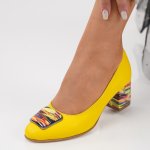Pantofi Cu Toc Piele Naturala Therima Yellow