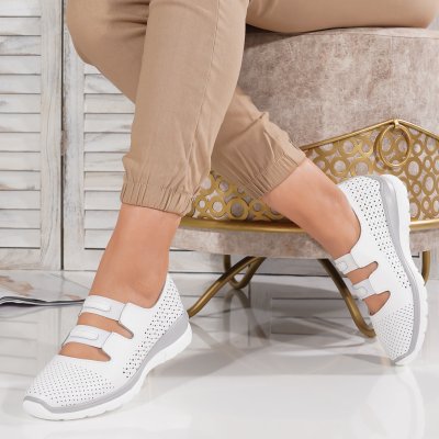Pantofi Piele Naturala Basak White