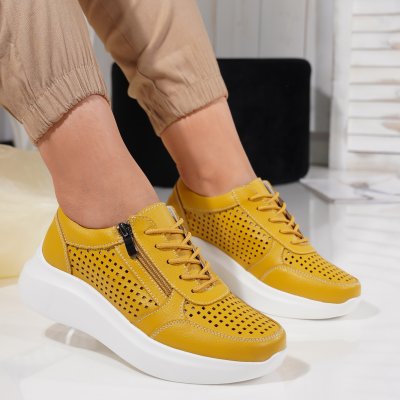 Pantofi Piele Naturala Noky Yellow 