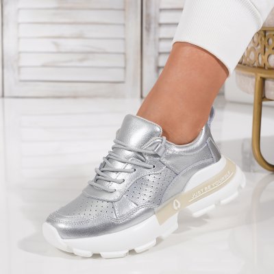 Pantofi Sport Piele Naturala Missed Silver