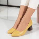 Pantofi Cu Toc Piele Naturala Sibel Yellow