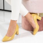 Pantofi Cu Toc Piele Naturala Rize2 Yellow 